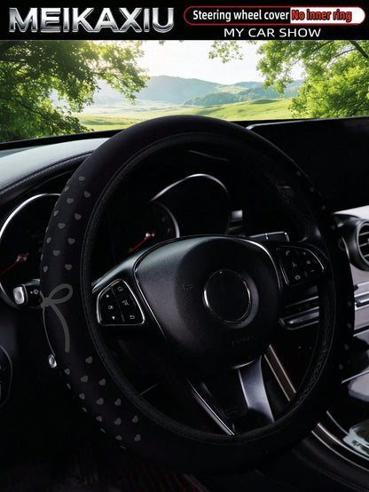 MEIKAXIU 1pc Foam 3D Heart & Bow Tie Steering Wheel Cover, Suitable For 37-38cm Steering Wheel, Made Of Waterproof Fabric, For Women
