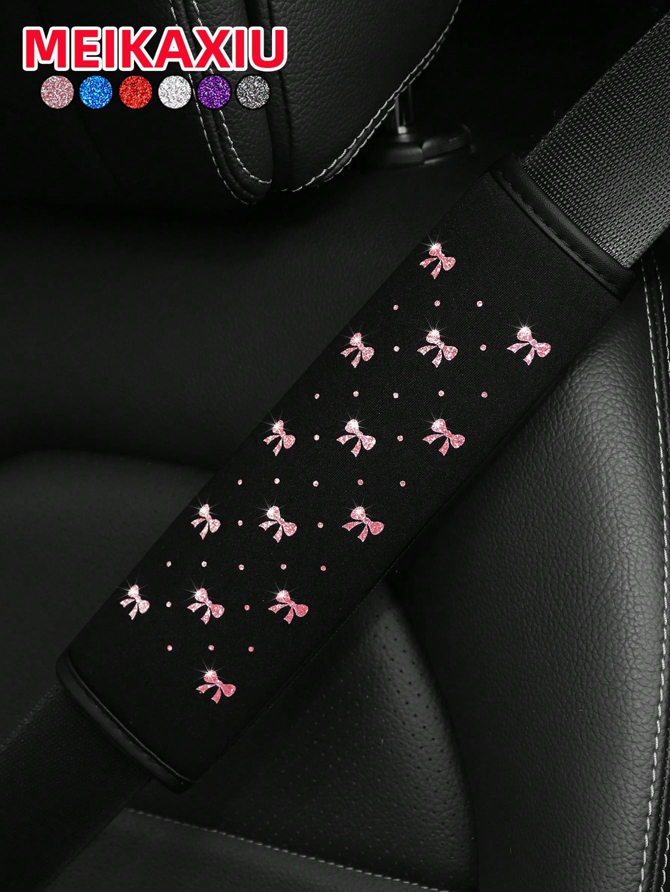 MEIKAXIU 1pc Sparkling Bow Bling Bling Soft Fabric Car Seat Belt Shoulder Pad Decor, Anti-Pinch Relief Comfortable Car Interior Accessories, For Women