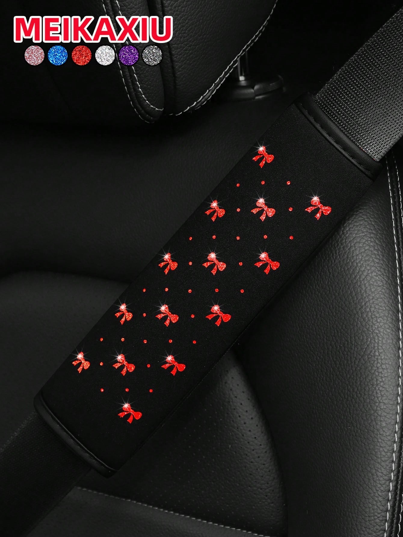 MEIKAXIU 1pc Sparkling Bow Bling Bling Soft Fabric Car Seat Belt Shoulder Pad Decor, Anti-Pinch Relief Comfortable Car Interior Accessories, For Women