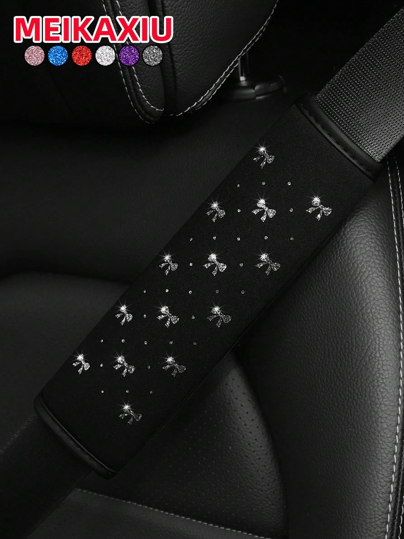 MEIKAXIU 1pc Sparkling Bow Bling Bling Soft Fabric Car Seat Belt Shoulder Pad Decor, Anti-Pinch Relief Comfortable Car Interior Accessories, For Women