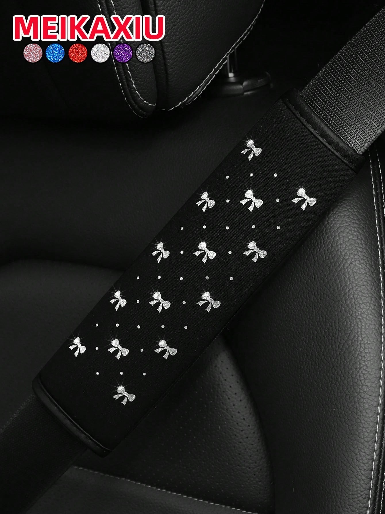 MEIKAXIU 1pc Sparkling Bow Bling Bling Soft Fabric Car Seat Belt Shoulder Pad Decor, Anti-Pinch Relief Comfortable Car Interior Accessories, For Women