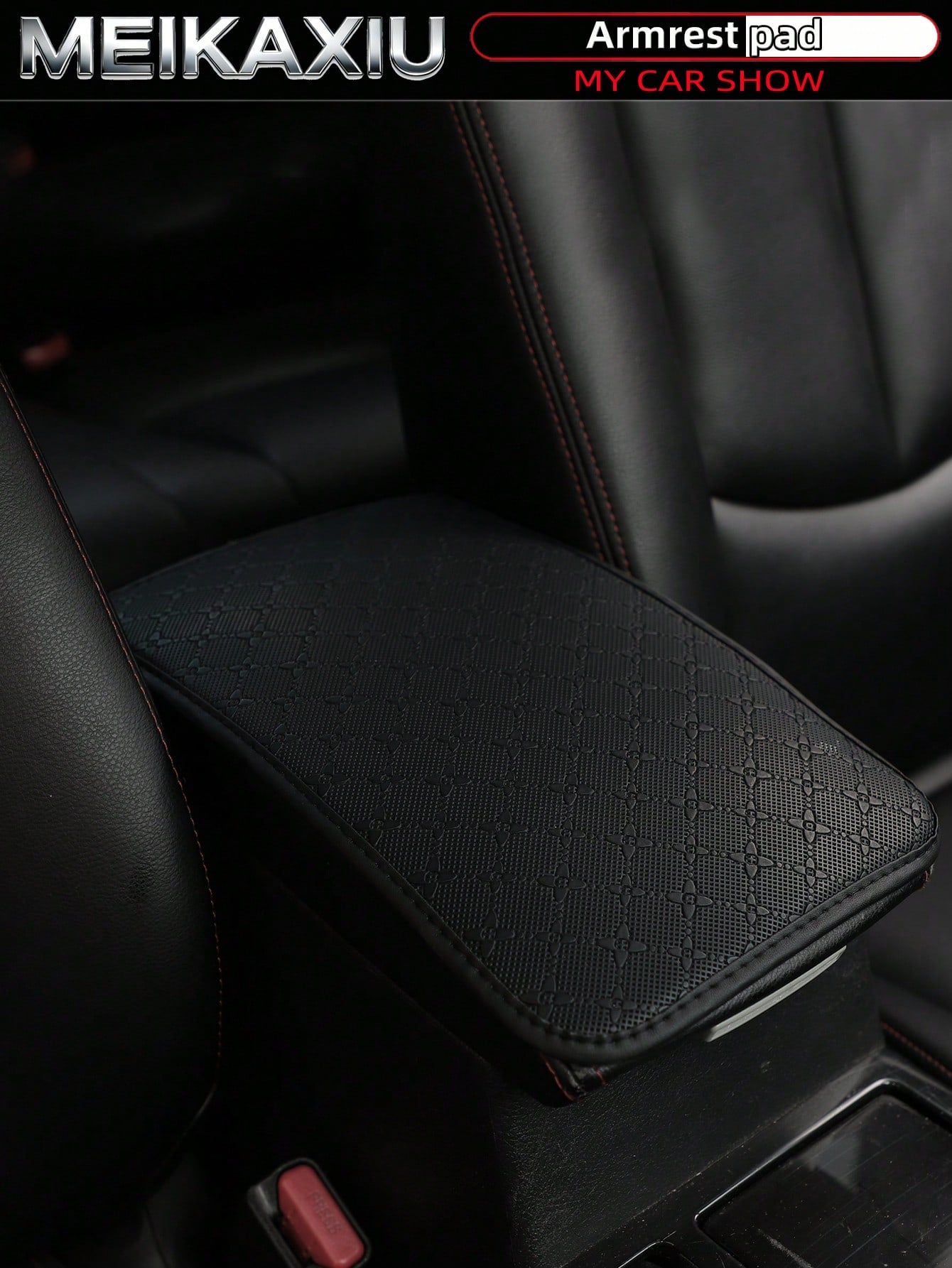 MEIKAXIU 32cm X 19cm PU Leather Star Pattern Car Armrest Pad, Center Console Pad, Car Decor Accessories, For Women