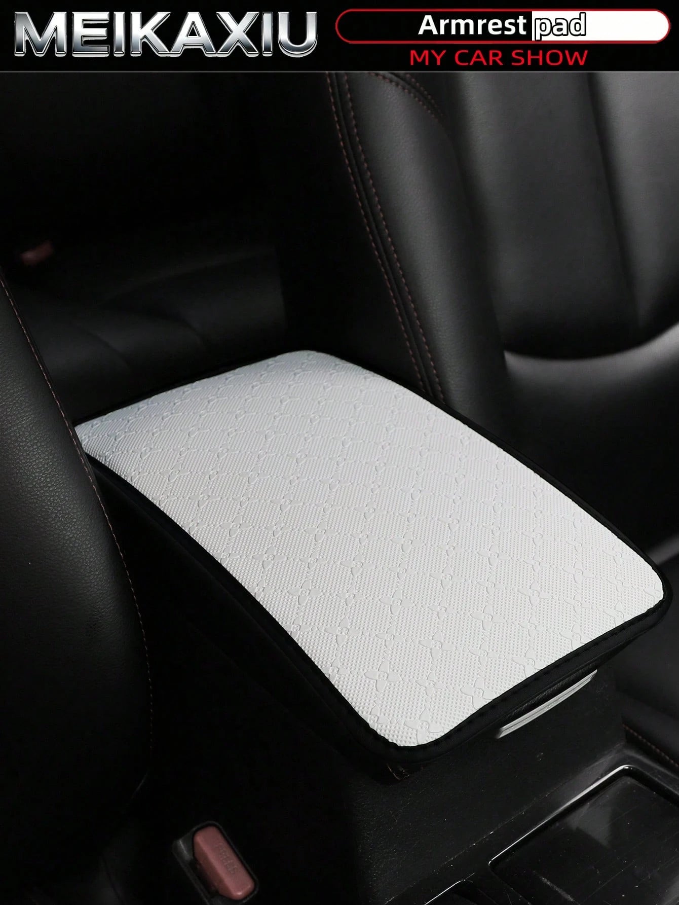 MEIKAXIU 32cm X 19cm PU Leather Star Pattern Car Armrest Pad, Center Console Pad, Car Decor Accessories, For Women