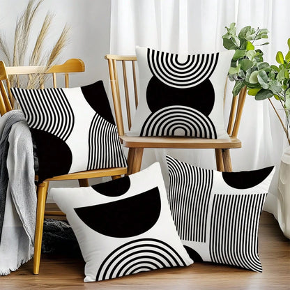 MEMNUN 4pcs Black & White Simple Arched Line Geometric Print Pillow Covers [No Pillow Insert], 17.7*17.7in(45*45cm)/19.69*19.69in(50*50cm)/15.75*15.75in(40*40cm), [Single-Sided Printing] Minimalist Mo