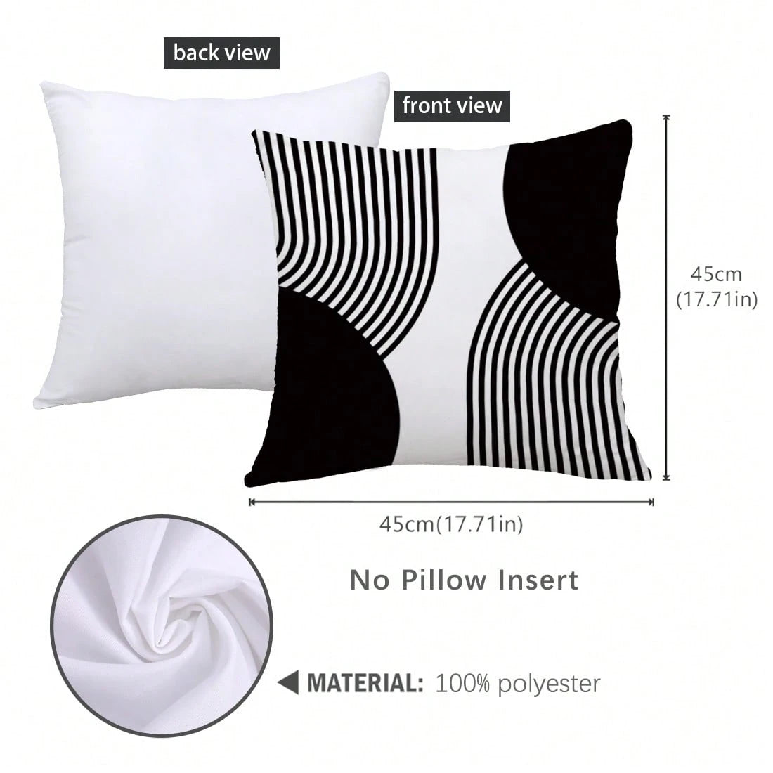 MEMNUN 4pcs Black & White Simple Arched Line Geometric Print Pillow Covers [No Pillow Insert], 17.7*17.7in(45*45cm)/19.69*19.69in(50*50cm)/15.75*15.75in(40*40cm), [Single-Sided Printing] Minimalist Mo