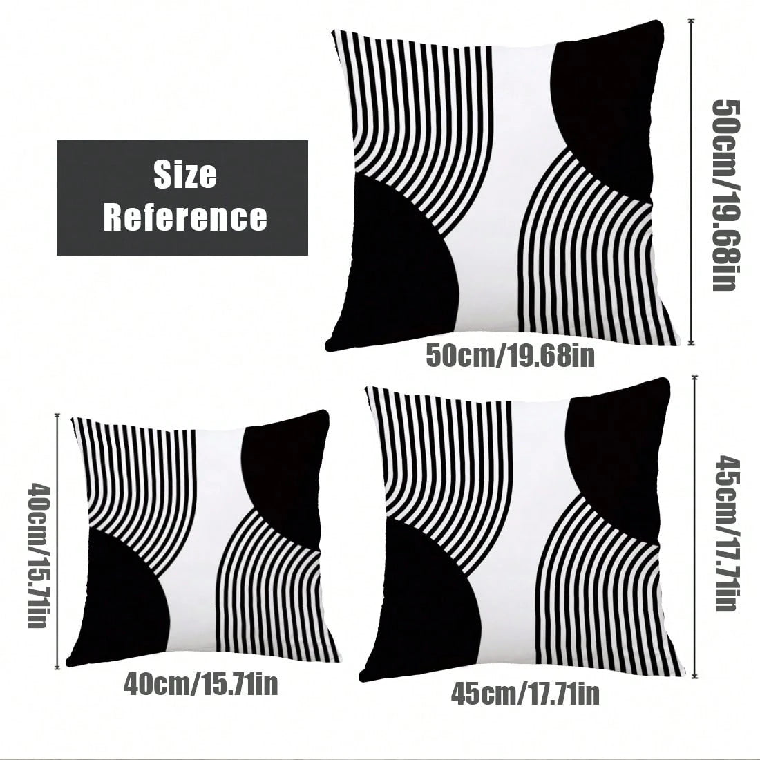 MEMNUN 4pcs Black & White Simple Arched Line Geometric Print Pillow Covers [No Pillow Insert], 17.7*17.7in(45*45cm)/19.69*19.69in(50*50cm)/15.75*15.75in(40*40cm), [Single-Sided Printing] Minimalist Mo