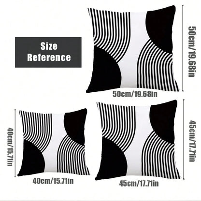 MEMNUN 4pcs Black & White Simple Arched Line Geometric Print Pillow Covers [No Pillow Insert], 17.7*17.7in(45*45cm)/19.69*19.69in(50*50cm)/15.75*15.75in(40*40cm), [Single-Sided Printing] Minimalist Mo