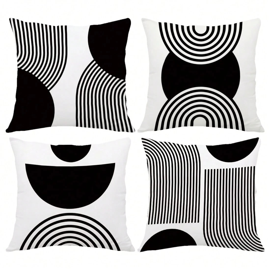 MEMNUN 4pcs Black & White Simple Arched Line Geometric Print Pillow Covers [No Pillow Insert], 17.7*17.7in(45*45cm)/19.69*19.69in(50*50cm)/15.75*15.75in(40*40cm), [Single-Sided Printing] Minimalist Mo