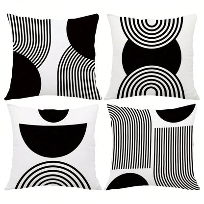 MEMNUN 4pcs Black & White Simple Arched Line Geometric Print Pillow Covers [No Pillow Insert], 17.7*17.7in(45*45cm)/19.69*19.69in(50*50cm)/15.75*15.75in(40*40cm), [Single-Sided Printing] Minimalist Mo