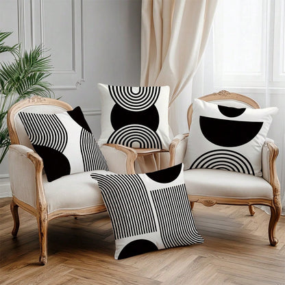 MEMNUN 4pcs Black & White Simple Arched Line Geometric Print Pillow Covers [No Pillow Insert], 17.7*17.7in(45*45cm)/19.69*19.69in(50*50cm)/15.75*15.75in(40*40cm), [Single-Sided Printing] Minimalist Mo