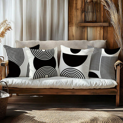 MEMNUN 4pcs Black & White Simple Arched Line Geometric Print Pillow Covers [No Pillow Insert], 17.7*17.7in(45*45cm)/19.69*19.69in(50*50cm)/15.75*15.75in(40*40cm), [Single-Sided Printing] Minimalist Mo