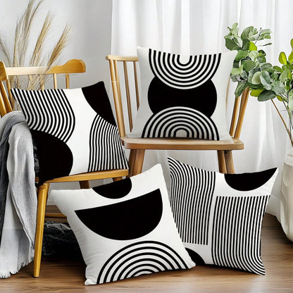 MEMNUN 4pcs Black & White Simple Arched Line Geometric Print Pillow Covers [No Pillow Insert], 17.7*17.7in(45*45cm)/19.69*19.69in(50*50cm)/15.75*15.75in(40*40cm), [Single-Sided Printing] Minimalist Mo
