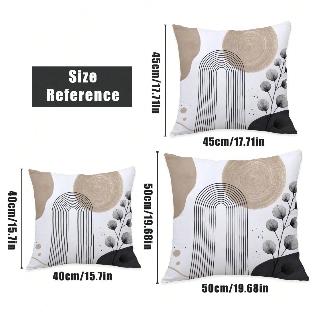 MEMNUN 4pcs Cream Modern Geometric Line Black & White Leaf Print Pattern Pillow Covers [No Insert], 40*40cm/45*45cm/50*50cm, [Single-Sided Print] Artistic Curved Circular Abstract Color Block Home Swe