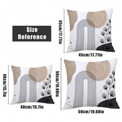 MEMNUN 4pcs Cream Modern Geometric Line Black & White Leaf Print Pattern Pillow Covers [No Insert], 40*40cm/45*45cm/50*50cm, [Single-Sided Print] Artistic Curved Circular Abstract Color Block Home Swe