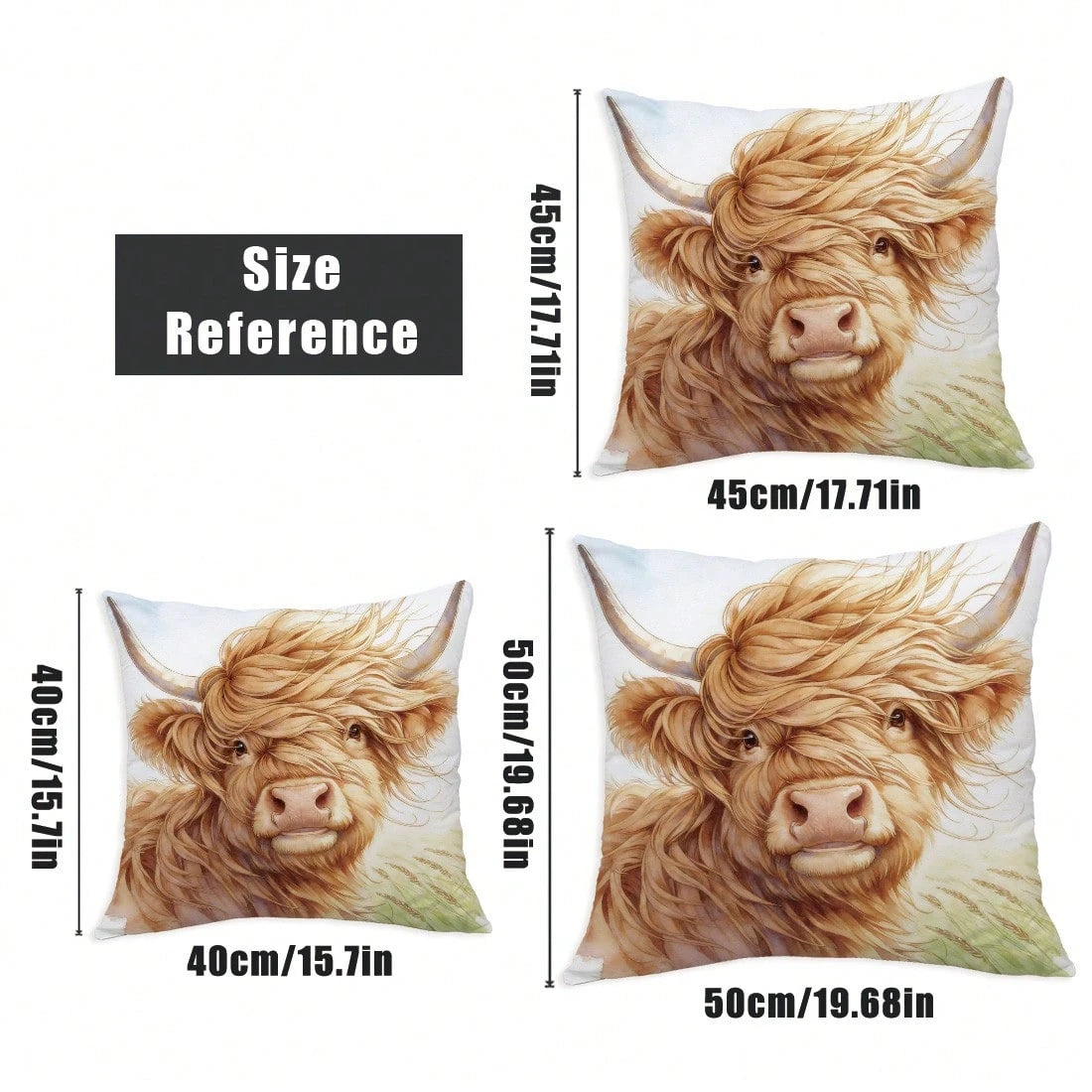 MEMNUN 4pcs Watercolor Style Fresh Highland Cow Illustration Print Pattern Throw Pillow Covers [Pillow Insert Not Included], 40*40cm/45*45cm/50*50cm, [Single-Sided Printing] Bless Our Home & Home Swee