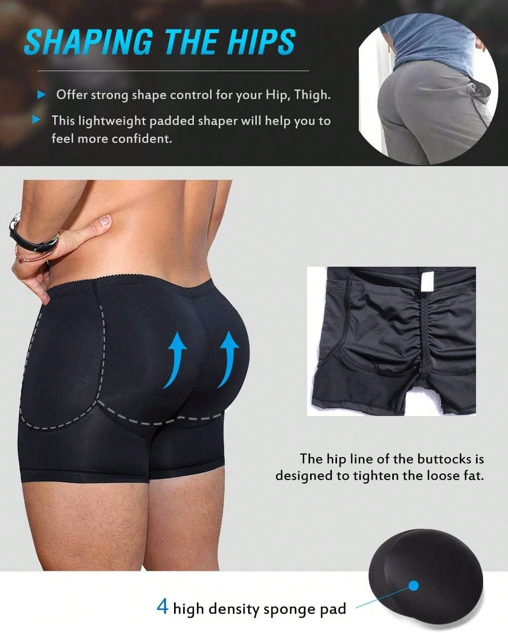 Men Padded Underwear Men Butt Lifter Hip Enhancer Briefs Boxers Shorts Booty Shaper Pants With Removable Padded
