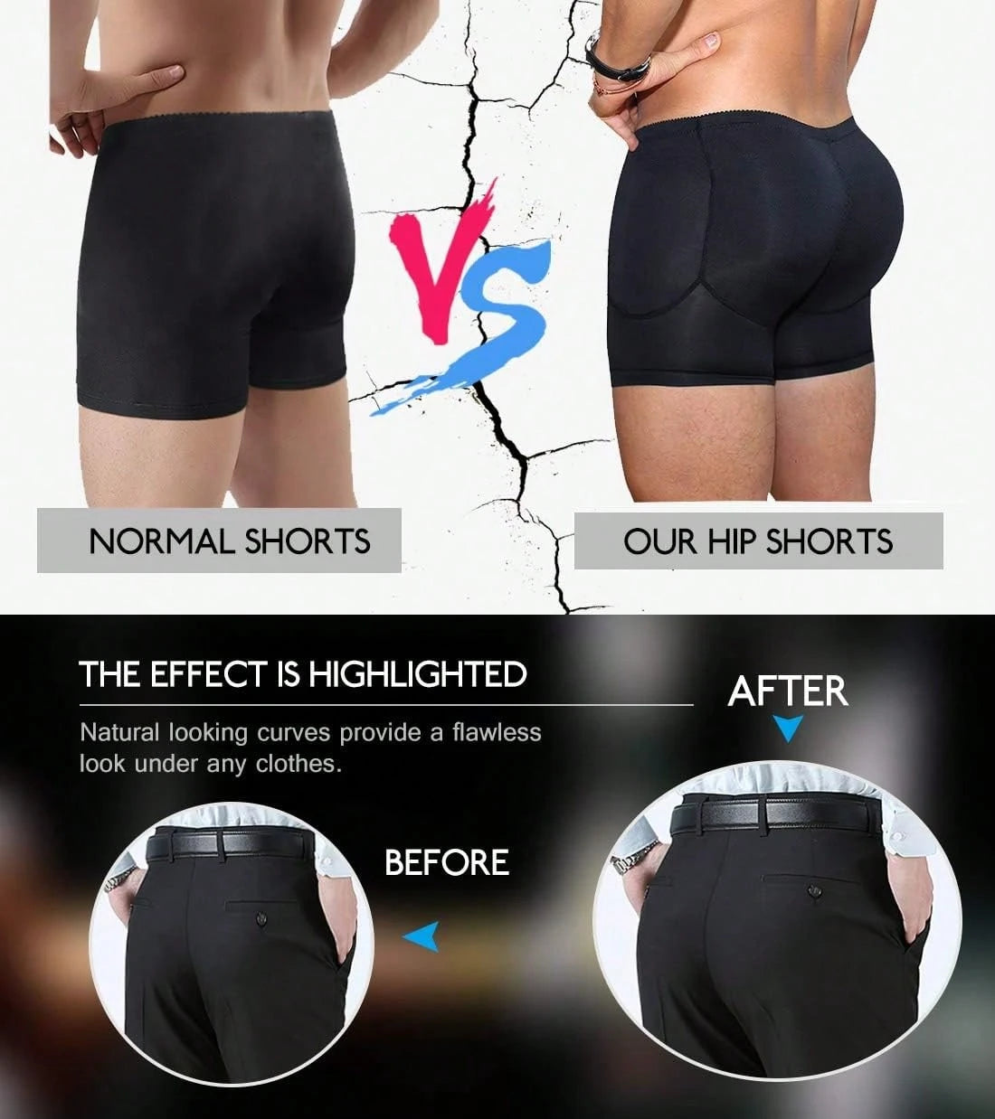 Men Padded Underwear Men Butt Lifter Hip Enhancer Briefs Boxers Shorts Booty Shaper Pants With Removable Padded