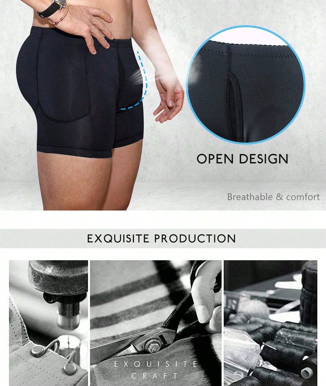 Men Padded Underwear Men Butt Lifter Hip Enhancer Briefs Boxers Shorts Booty Shaper Pants With Removable Padded