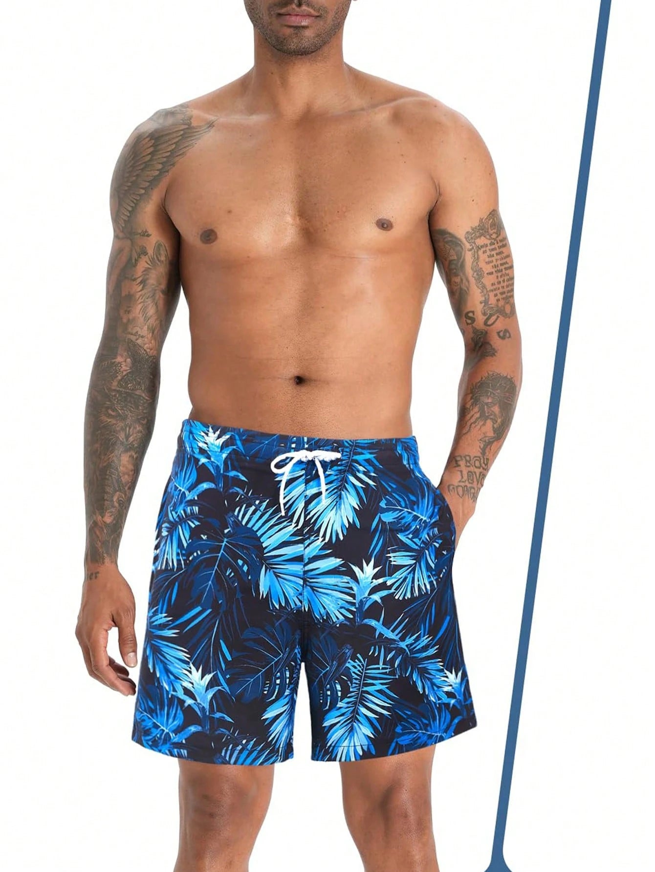 Men Plus Size Loose 3D Plant Print Men's Casual Beach Shorts With Compression Lining, Quick Dry Swim Trunks,Hawaiian