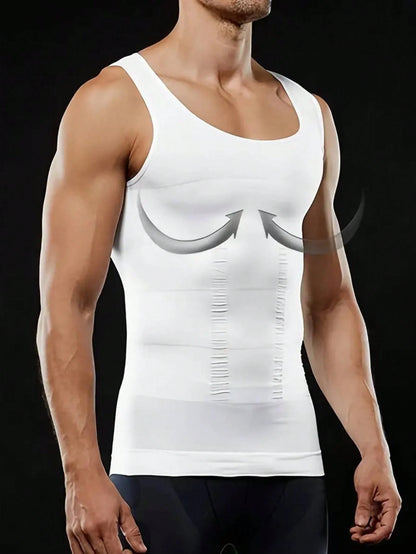 Men's Breathable Body Shaper Vest With Chest Compression & Tummy Control For Fitness And Sports