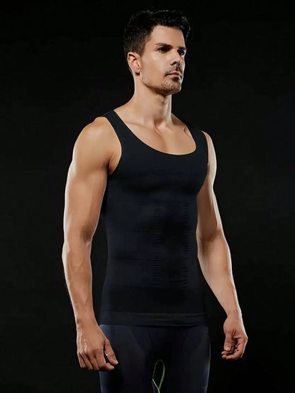 Men's Breathable Body Shaper Vest With Chest Compression & Tummy Control For Fitness And Sports