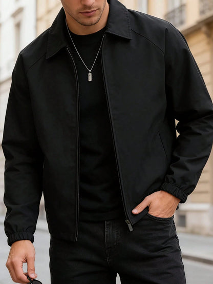 Men's Casual Solid Color Coach Jacket, Fashionable Versatile Collared Lightweight Jacket For Autumn