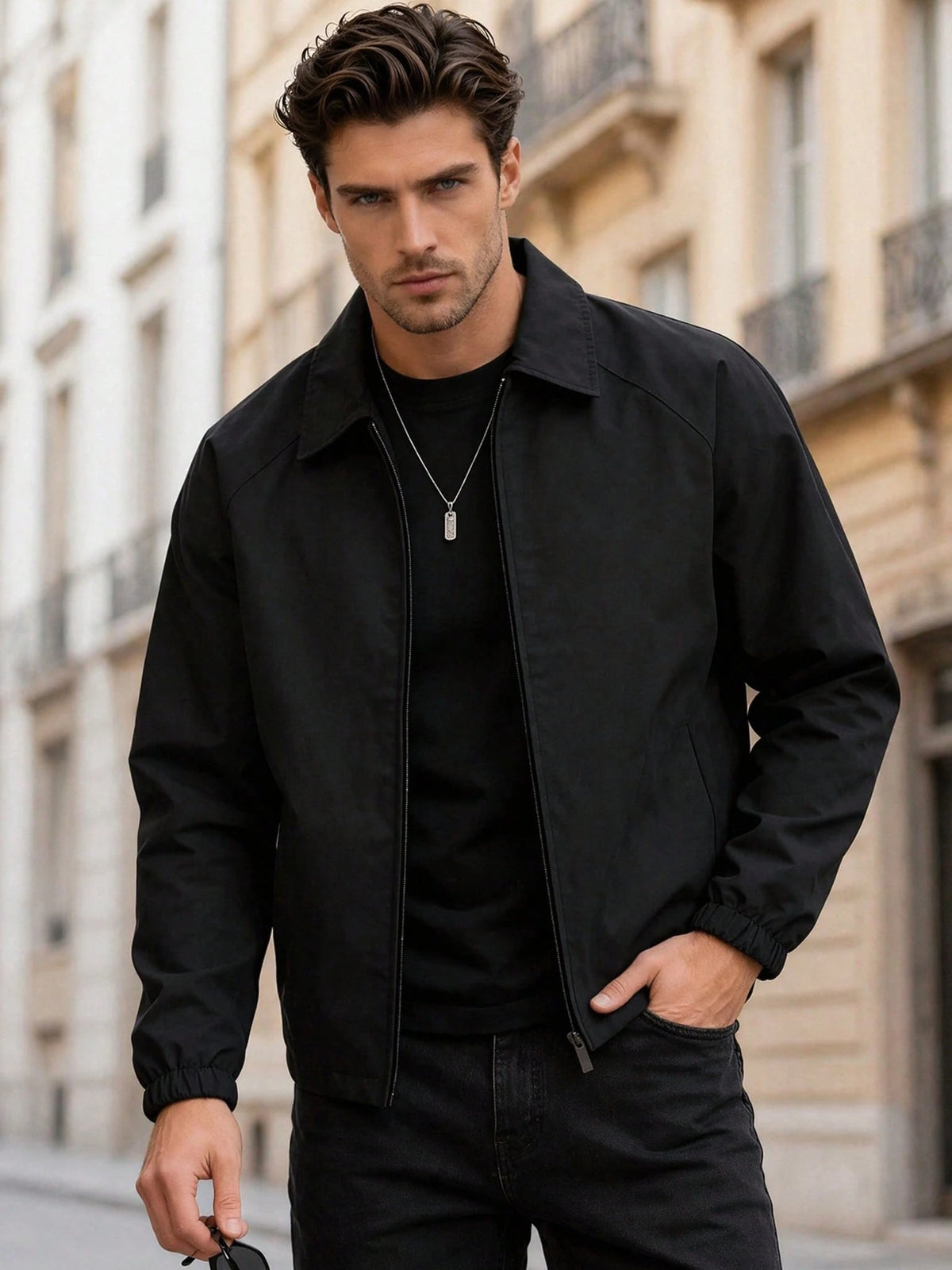 Men's Casual Solid Color Coach Jacket, Fashionable Versatile Collared Lightweight Jacket For Autumn