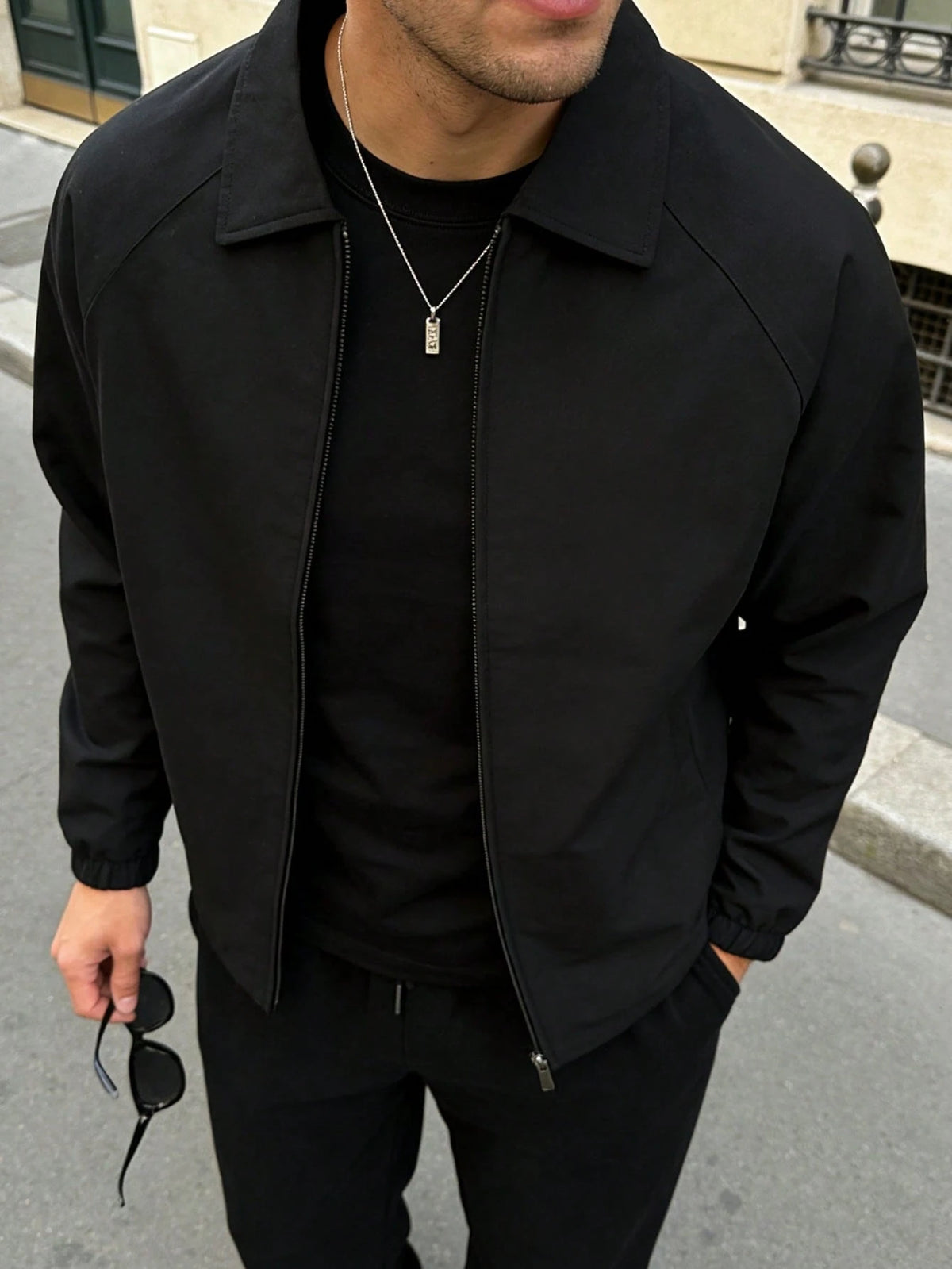 Men's Casual Solid Color Coach Jacket, Fashionable Versatile Collared Lightweight Jacket For Autumn