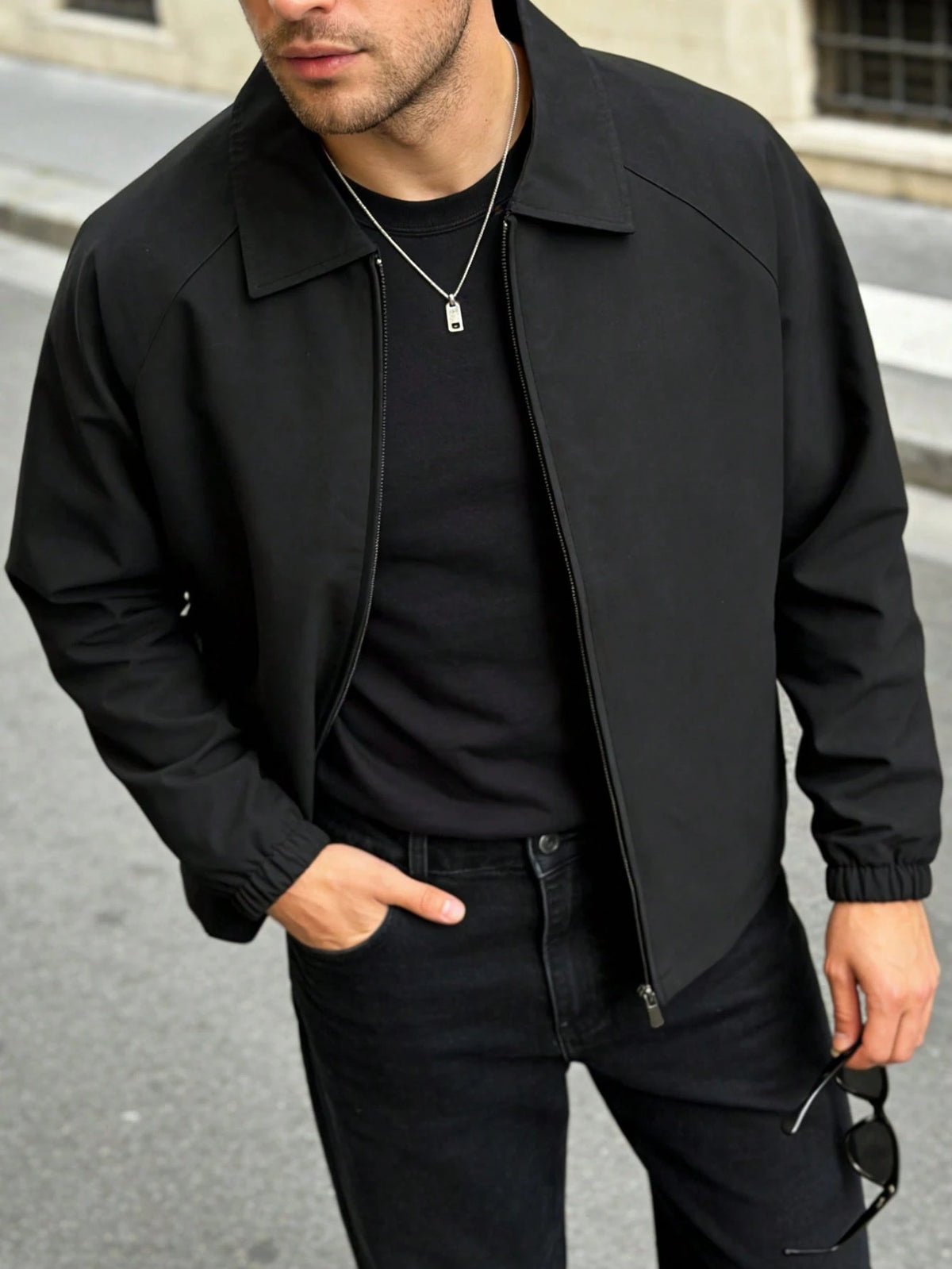 Men's Casual Solid Color Coach Jacket, Fashionable Versatile Collared Lightweight Jacket For Autumn