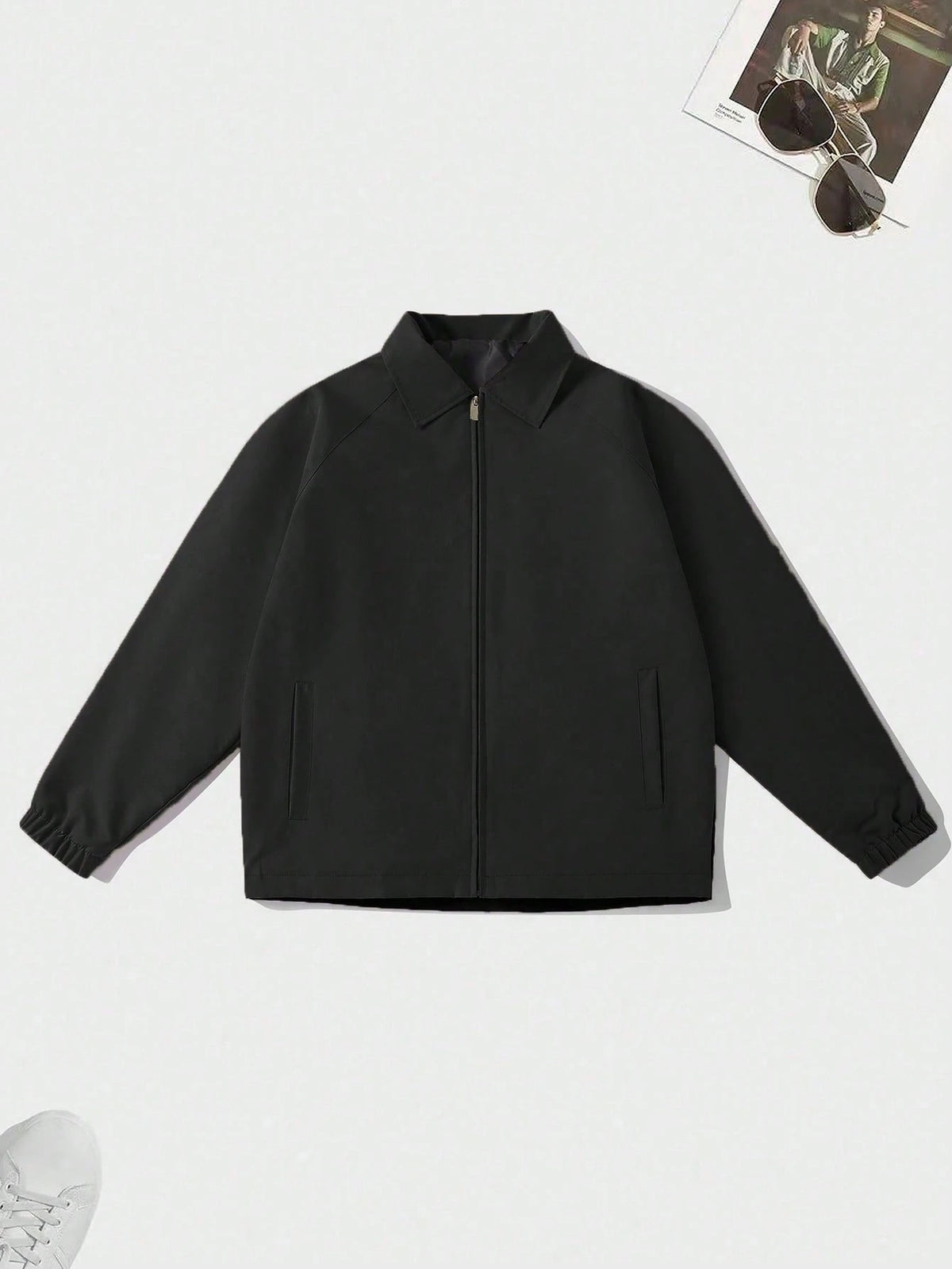 Men's Casual Solid Color Coach Jacket, Fashionable Versatile Collared Lightweight Jacket For Autumn