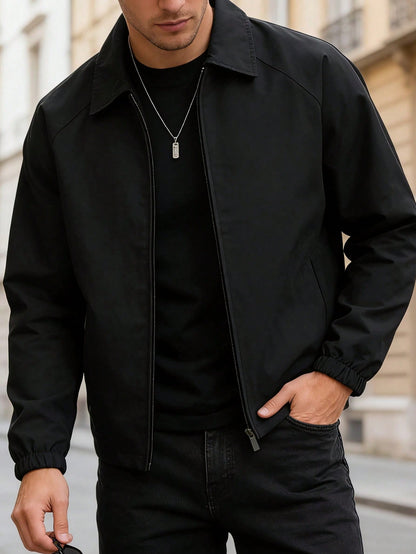 Men's Casual Solid Color Coach Jacket, Fashionable Versatile Collared Lightweight Jacket For Autumn
