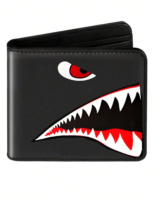 Men's Compact Wallet With Money Clip- Stylish Cartoon Design, Multi-Card Holder & Coin Purse Black