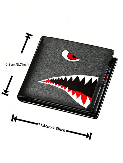Men's Compact Wallet With Money Clip- Stylish Cartoon Design, Multi-Card Holder & Coin Purse Black