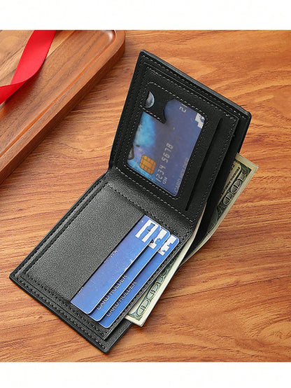Men's Compact Wallet With Money Clip- Stylish Cartoon Design, Multi-Card Holder & Coin Purse Black