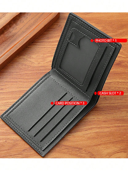 Men's Compact Wallet With Money Clip- Stylish Cartoon Design, Multi-Card Holder & Coin Purse Black