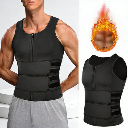 Men's Double Waist Cinch Shapewear Zipper Closure Abdominal And Bust Support Vest Gym Sweat-Proof Body Shaper Sculpting Belly Fat