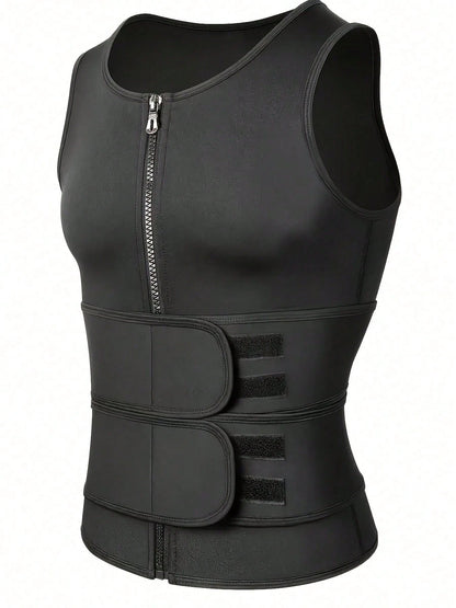 Men's Double Waist Cinch Shapewear Zipper Closure Abdominal And Bust Support Vest Gym Sweat-Proof Body Shaper Sculpting Belly Fat