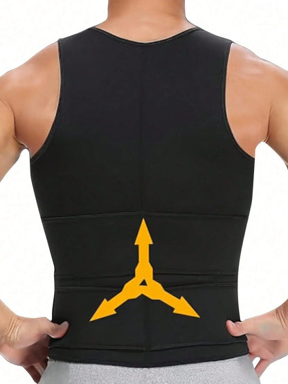 Men's Double Waist Cinch Shapewear Zipper Closure Abdominal And Bust Support Vest Gym Sweat-Proof Body Shaper Sculpting Belly Fat