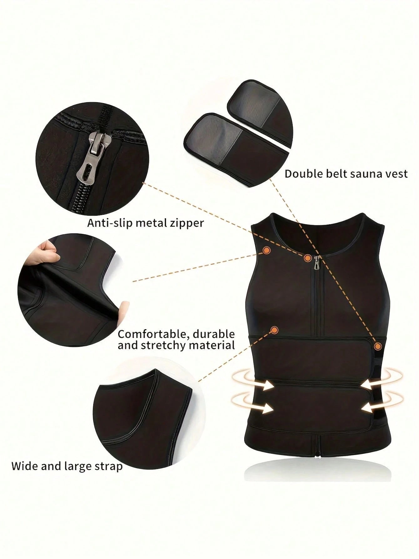 Men's Double Waist Cinch Shapewear Zipper Closure Abdominal And Bust Support Vest Gym Sweat-Proof Body Shaper Sculpting Belly Fat