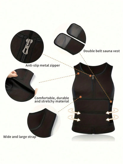 Men's Double Waist Cinch Shapewear Zipper Closure Abdominal And Bust Support Vest Gym Sweat-Proof Body Shaper Sculpting Belly Fat