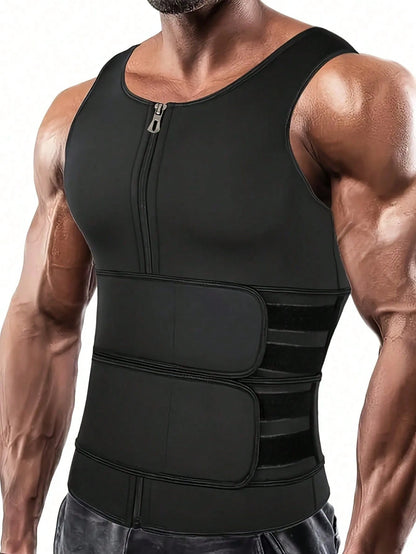 Men's Double Waist Cinch Shapewear Zipper Closure Abdominal And Bust Support Vest Gym Sweat-Proof Body Shaper Sculpting Belly Fat