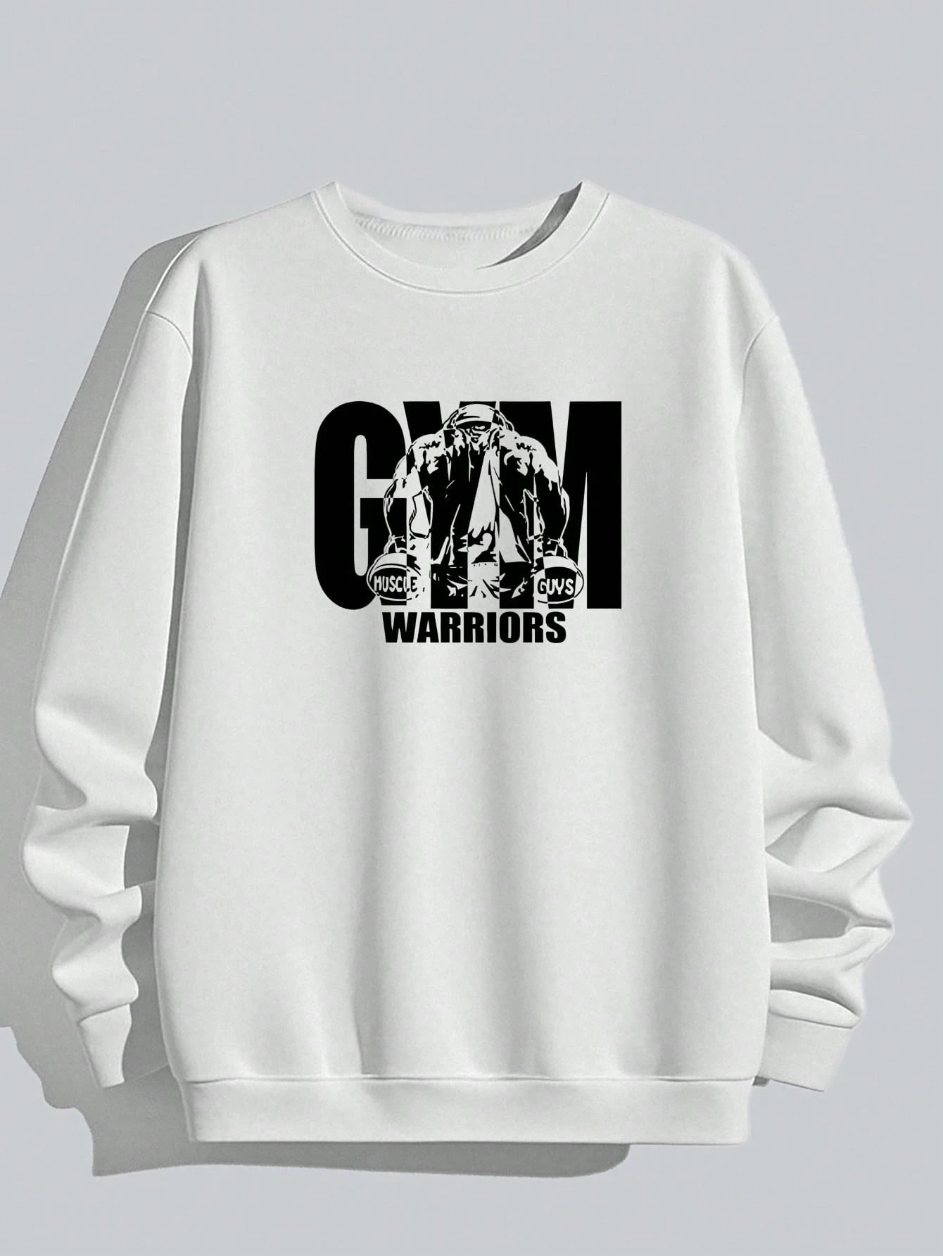 Men's Gym Warriors Graphic Crew Neck Sweatshirt, Loose Fit Pullover, Suitable For Weightlifting, Running, Cycling, Fitness Training And Outdoor Sports Daily Wear