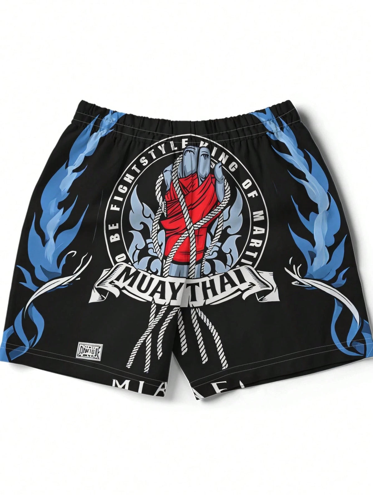 Men's Muay Thai Print Beach Shorts, Polyester Quick-Dry Sports Shorts, Summer Vacation Surfing Casual Pants, Daily Casual Wear