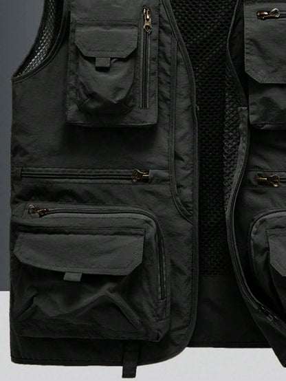 Men's Outdoor Casual Vest With Multiple Pockets, Lightweight Sleeveless Jacket For Spring Autumn, Suitable For Fishing, Photography