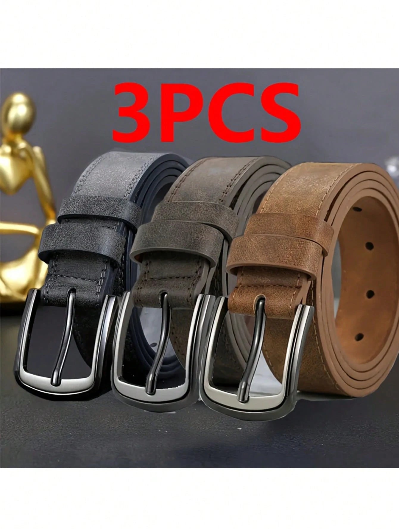 Men's Wide Stitched Metal Buckle Belt, Suitable For S Size And Trousers- Minimalist Cool Sports Casual, Retro Style, Autumn/Winter Urban Outfit, Classic Christmas Winter Wear, Daily Gift