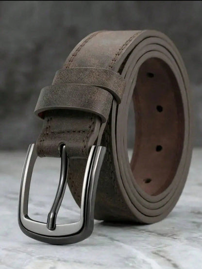 Men's Wide Stitched Metal Buckle Belt, Suitable For S Size And Trousers- Minimalist Cool Sports Casual, Retro Style, Autumn/Winter Urban Outfit, Classic Christmas Winter Wear, Daily Gift