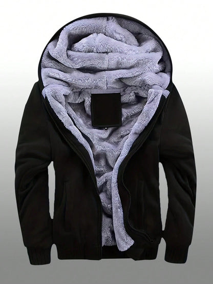 Men's Winter Fleece Hoodie; Warm Sweatshirt; Solid Color Jacket; Men's Hooded Sweatshirt