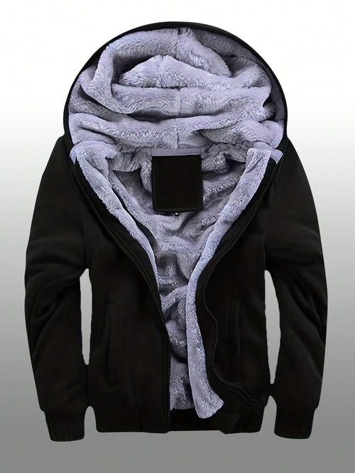 Men's Winter Fleece Hoodie; Warm Sweatshirt; Solid Color Jacket; Men's Hooded Sweatshirt