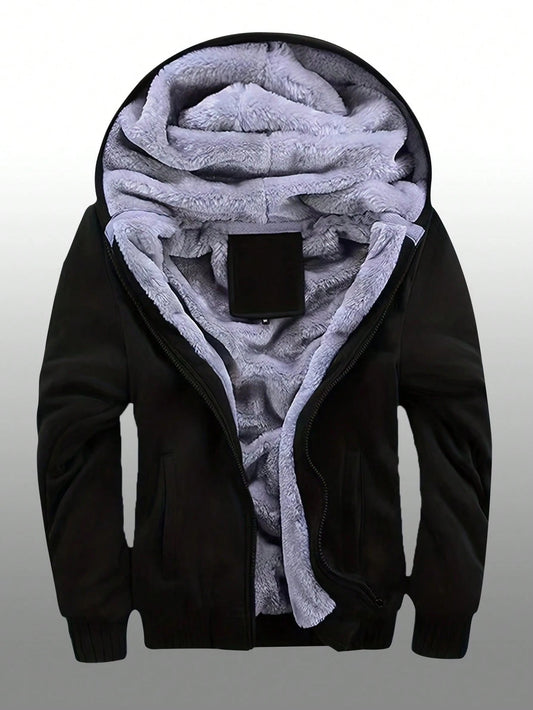 Men's Winter Fleece Hoodie; Warm Sweatshirt; Solid Color Jacket; Men's Hooded Sweatshirt
