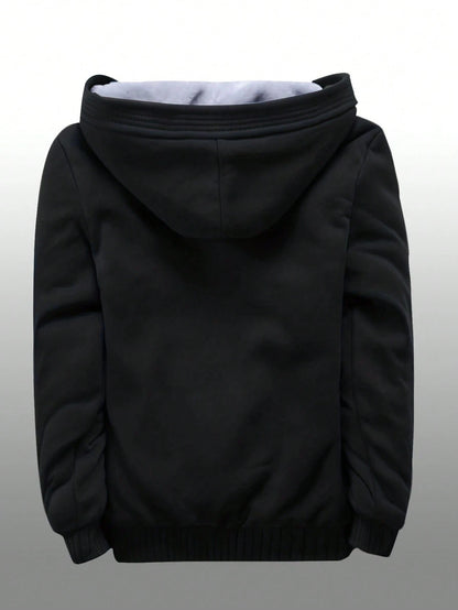 Men's Winter Fleece Hoodie; Warm Sweatshirt; Solid Color Jacket; Men's Hooded Sweatshirt